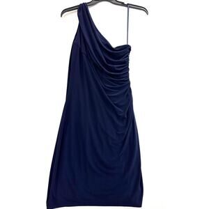 LRL Ralph Lauren Navy One Shoulder Dress 14 Large Party Cocktail